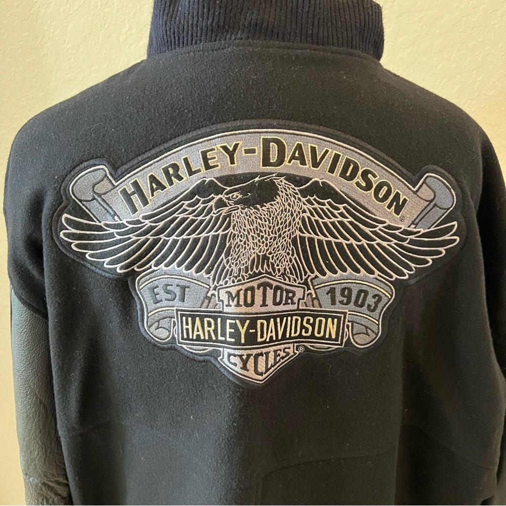 Harley-Davidson  Men's Black Merino Wool with Leather Sleeves Jacket Sz XXL